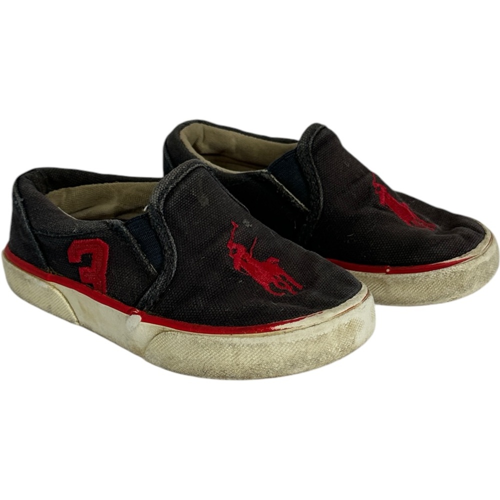 Polo Ralph Lauren Sierra Slip On Shoes Boys Blue Size 8 Canvas Rubber Sole Flats